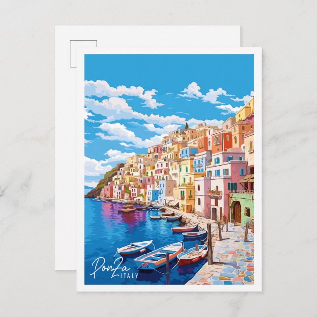 Ponza Italy vintage travel illustration Postcard (Front/Back)