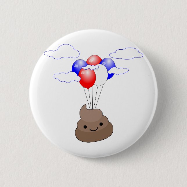 Poo Emoji Flying With Balloons 6 Cm Round Badge (Front)