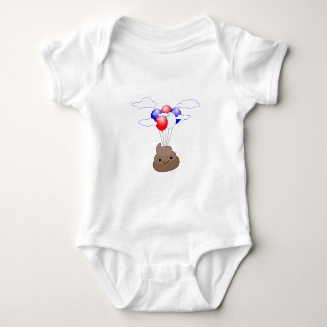 Poo Emoji Flying With Balloons Baby Bodysuit (Front)