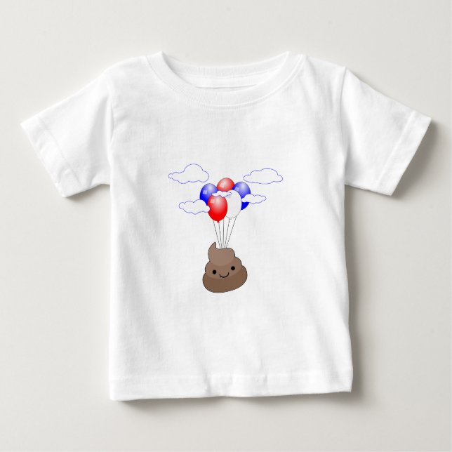 Poo Emoji Flying With Balloons Baby T-Shirt (Front)