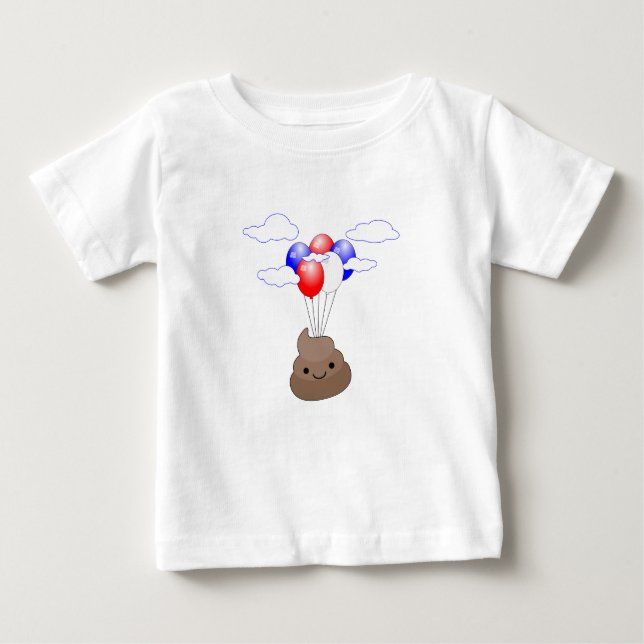 Poo Emoji Flying With Balloons Baby T-Shirt (Front)