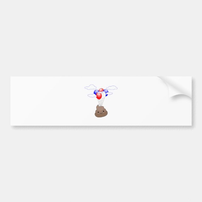 Poo Emoji Flying With Balloons Bumper Sticker (Front)