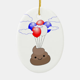 Poo Emoji Flying With Balloons Ceramic Tree Decoration