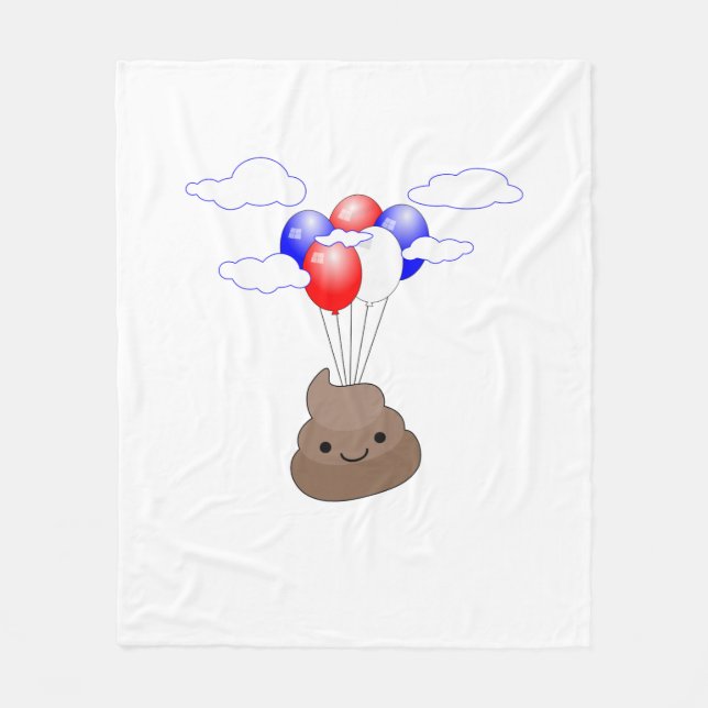 Poo Emoji Flying With Balloons Fleece Blanket (Front)
