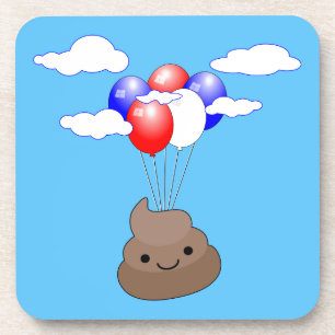 Poo Emoji Flying With Balloons In Blue Sky Coaster