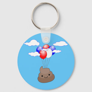 Poo Emoji Flying With Balloons In Blue Sky Key Ring