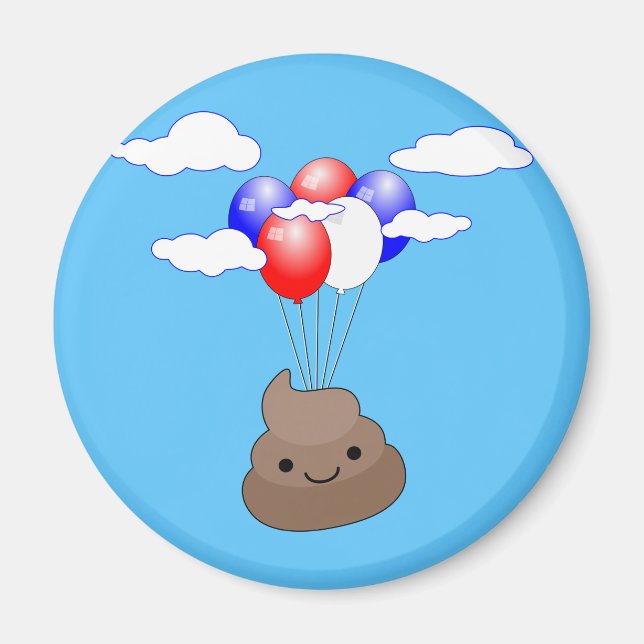 Poo Emoji Flying With Balloons In Blue Sky Magnet (Front)
