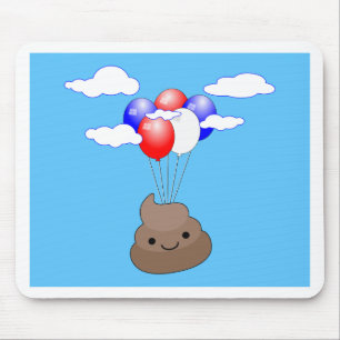 Poo Emoji Flying With Balloons In Blue Sky Mouse Pad