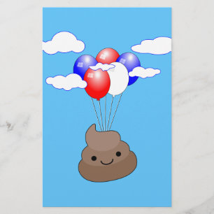 Poo Emoji Flying With Balloons In Blue Sky Stationery