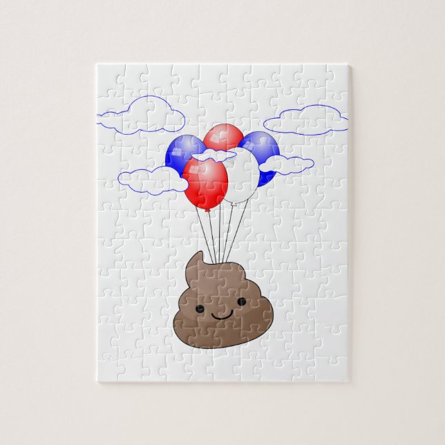 Poo Emoji Flying With Balloons Jigsaw Puzzle (Vertical)