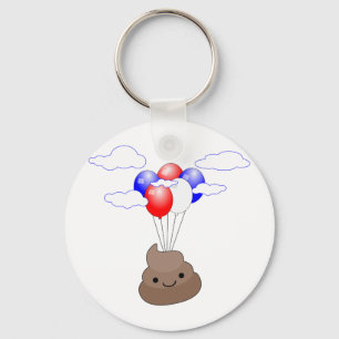 Poo Emoji Flying With Balloons Key Ring