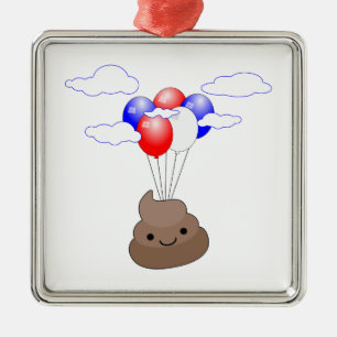 Poo Emoji Flying With Balloons Metal Tree Decoration