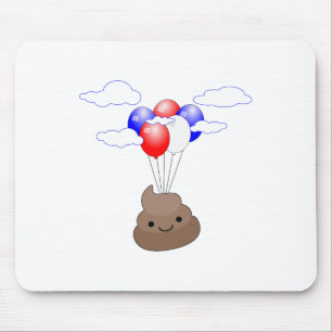 Poo Emoji Flying With Balloons Mouse Pad