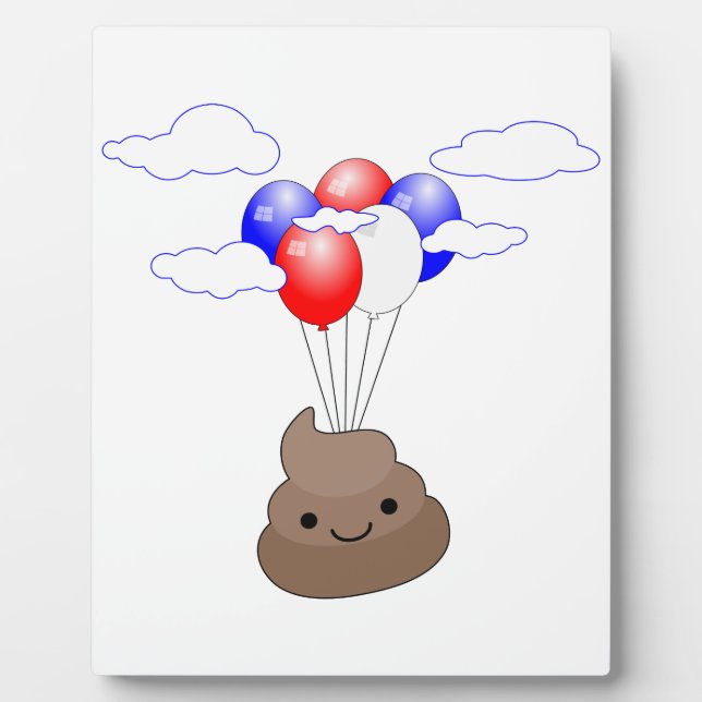 Poo Emoji Flying With Balloons Plaque (Front)
