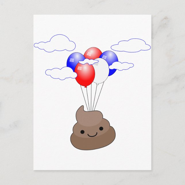 Poo Emoji Flying With Balloons Postcard (Front)