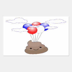 Poo Emoji Flying With Balloons Rectangular Sticker