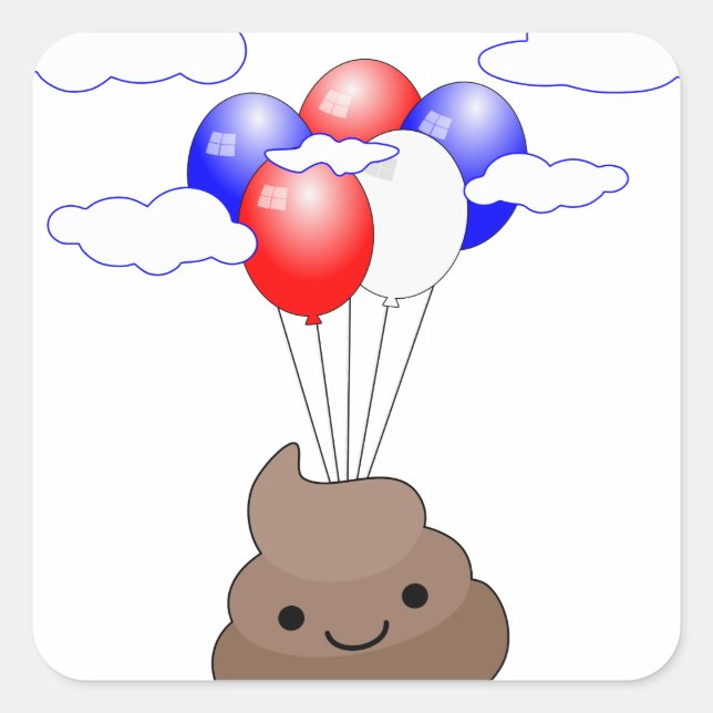 Poo Emoji Flying With Balloons Square Sticker (Front)