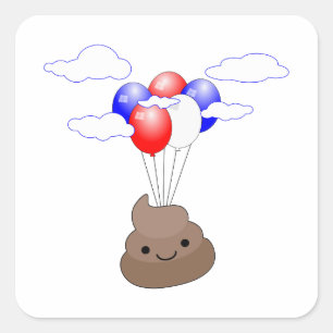 Poo Emoji Flying With Balloons Square Sticker