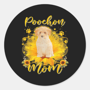 Poochon Dog Mum With Sunflower Dog Paws Mothers Da Classic Round Sticker