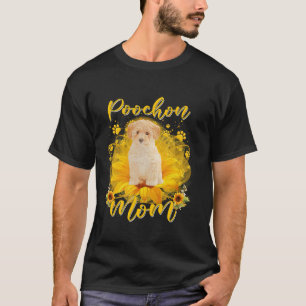 Poochon Dog Mum With Sunflower Dog Paws Mothers Da T-Shirt