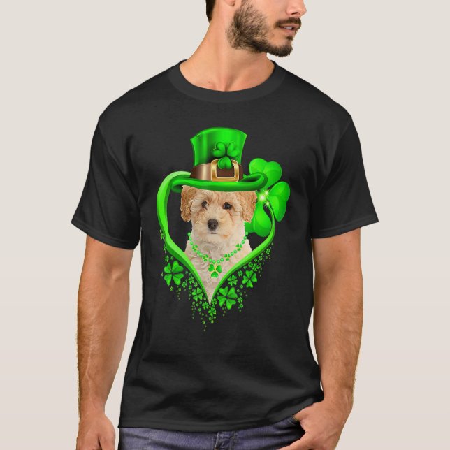 Poochon Dog St Patricks Day Lover Irish Shamrock T-Shirt (Front)