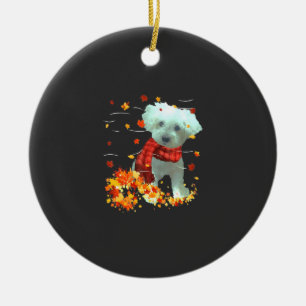 Poochon Fall Scarf - Dogs Autumn Leaves Ceramic Ornament
