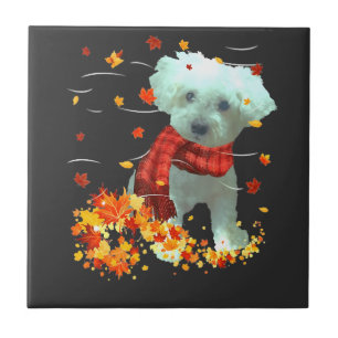 Poochon Fall Scarf - Dogs Autumn Leaves Ceramic Tile