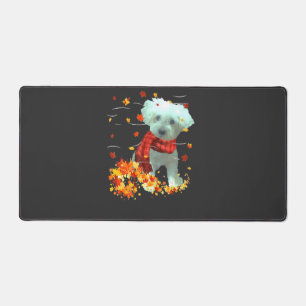 Poochon Fall Scarf - Dogs Autumn Leaves Desk Mat