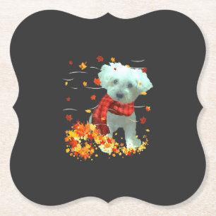 Poochon Fall Scarf - Dogs Autumn Leaves Paper Coaster