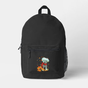 Poochon Fall Scarf - Dogs Autumn Leaves Printed Backpack