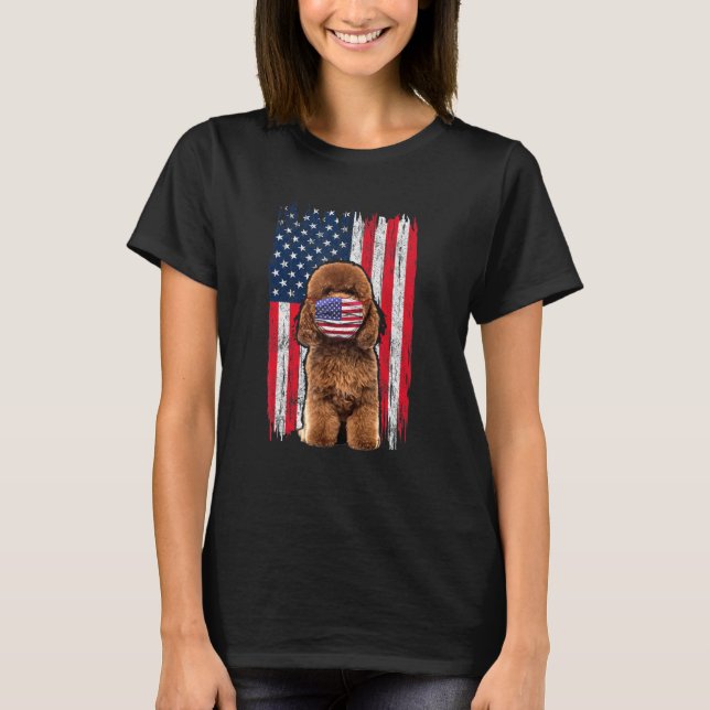 Poodle American Flag Dog Wears Face Mask 4th Of Ju T-Shirt (Front)