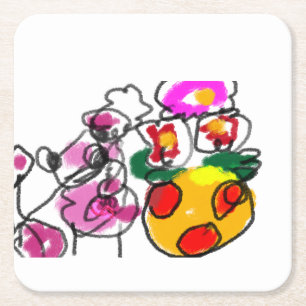 Poodle  and flowers joy square paper coaster