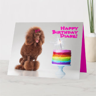 Poodle and Rainbow Cake with Sparkler Birthday Card