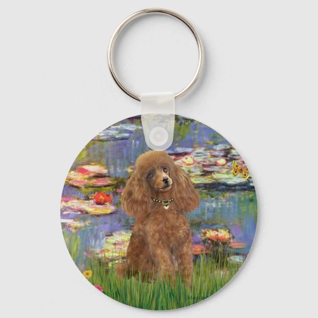Poodle (Apricot 10) - Lilies 2 Key Ring (Front)