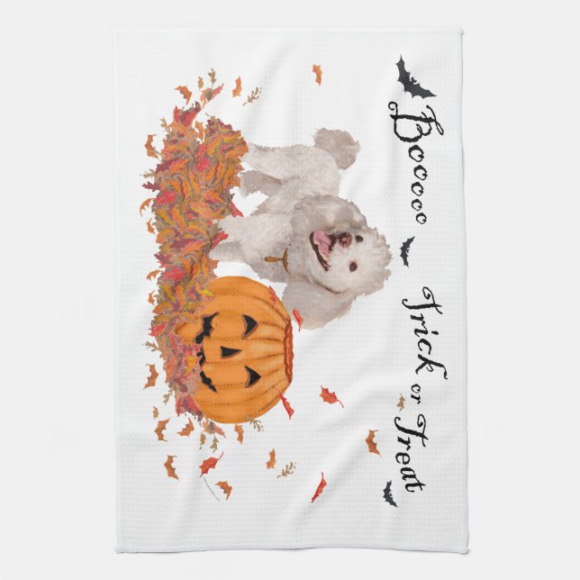 Poodle at Halloween Tea Towel (Vertical)