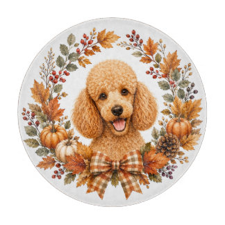 Poodle Autumn Wreath Cutting Board