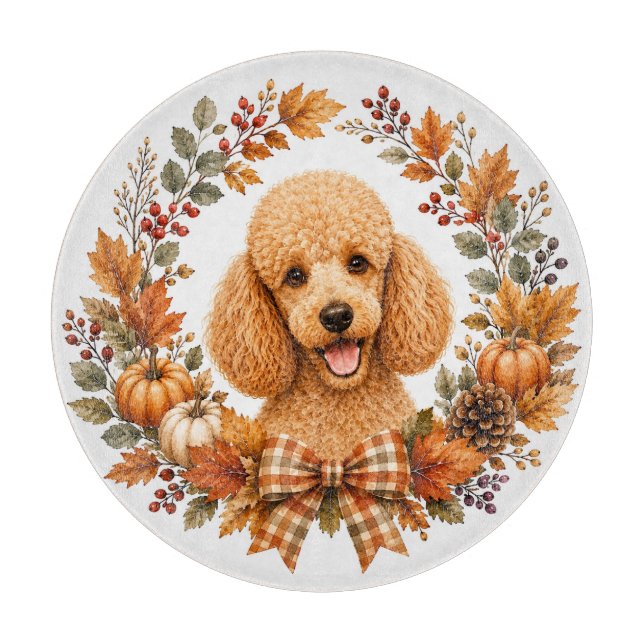Poodle Autumn Wreath Cutting Board (Front)