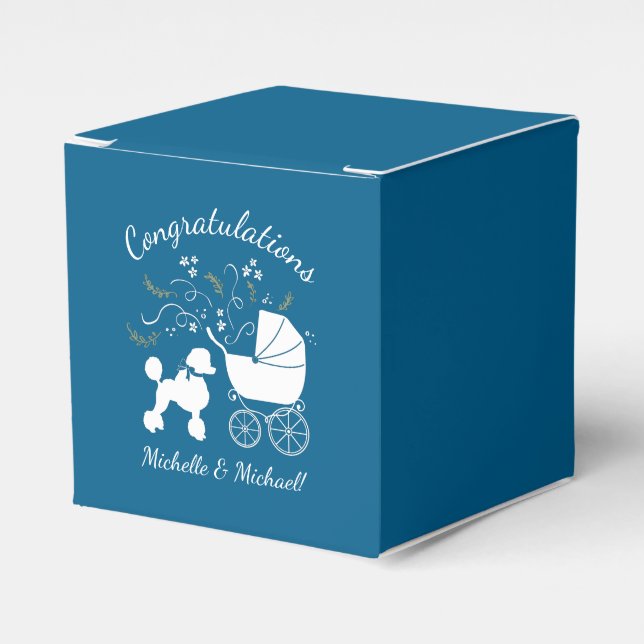 Poodle Baby Shower Blue Favour Box (Front Side)