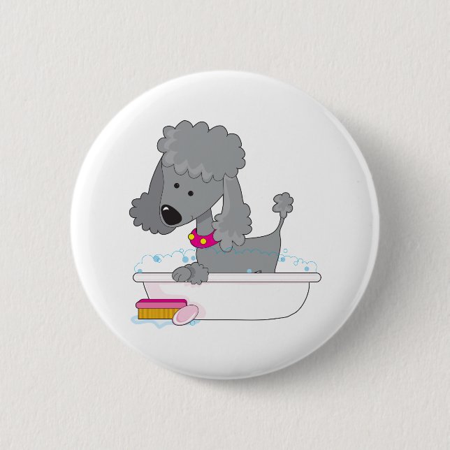 Poodle Bath 6 Cm Round Badge (Front)
