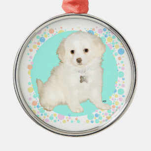 Poodle / Bichon Mix Puppy Celebrates Life Metal Ornament