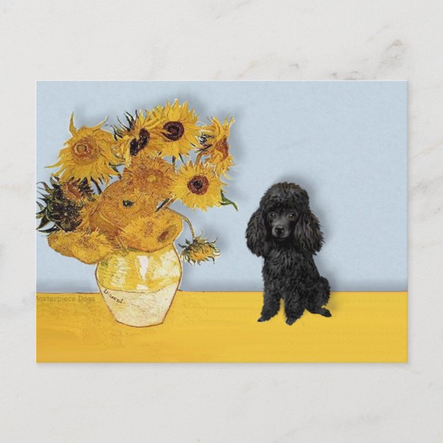 Poodle (Black1) - Sunflowers Postcard (Front)