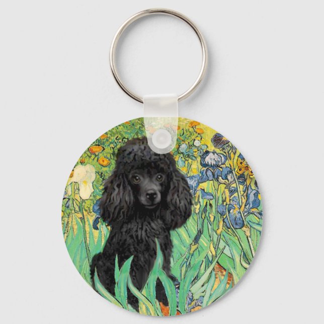 Poodle (black 1) - Irises Key Ring (Front)