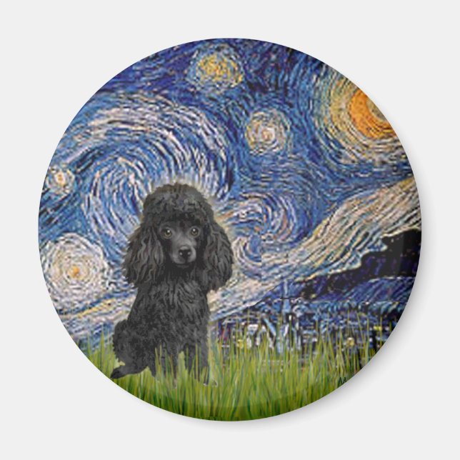 Poodle (black 1) - Starry Night Magnet (Front)