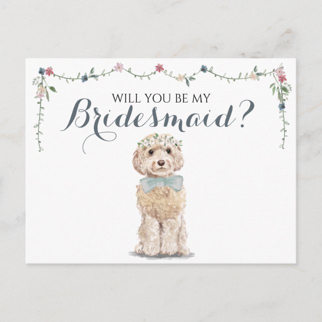 Poodle Boo Dog Bridal Party Be My Bridesmaid Invitation Postcard (Front)