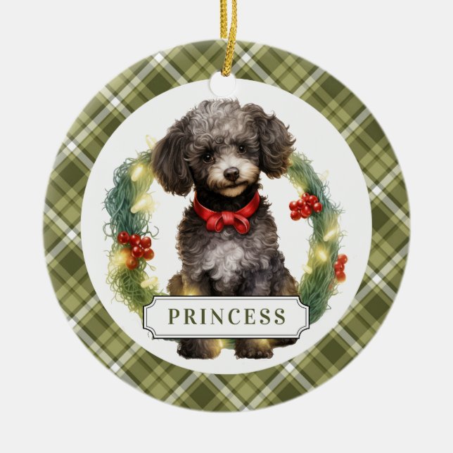 Poodle Ceramic Circle Ornament (Front)