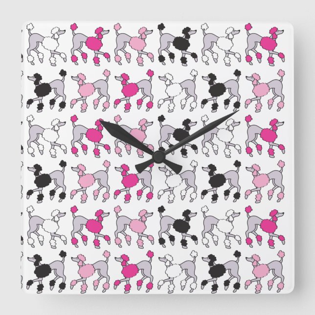 POODLE CHAOS Square Wall Clock (Front)