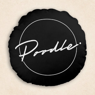 Poodle Chic Fancy Script Elegant Black Round Throw Cushion