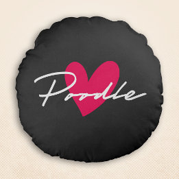 Poodle Chic & Fancy Script Grey w/ Pink Heart Round Cushion