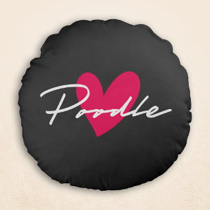 Poodle Chic & Fancy Script Grey w/ Pink Heart Round Cushion
