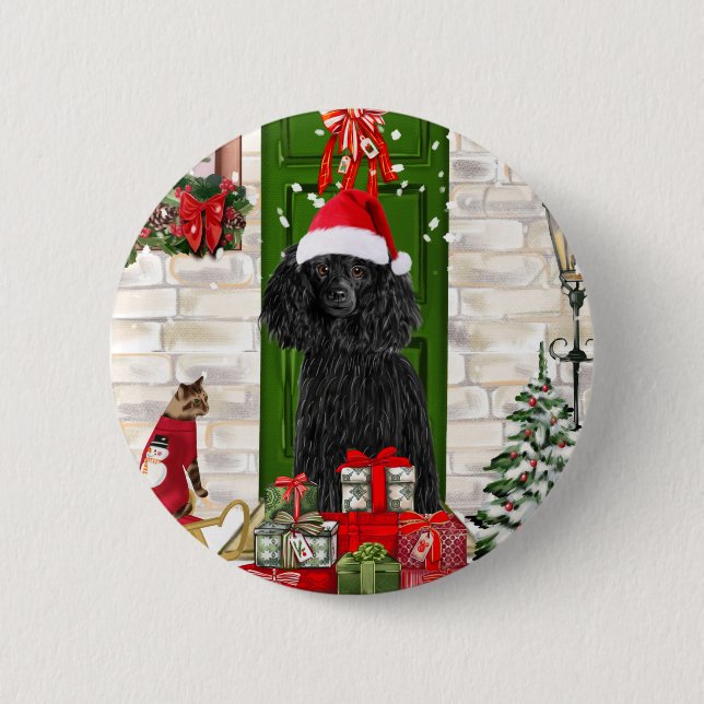Poodle Christmas 6 Cm Round Badge (Front)